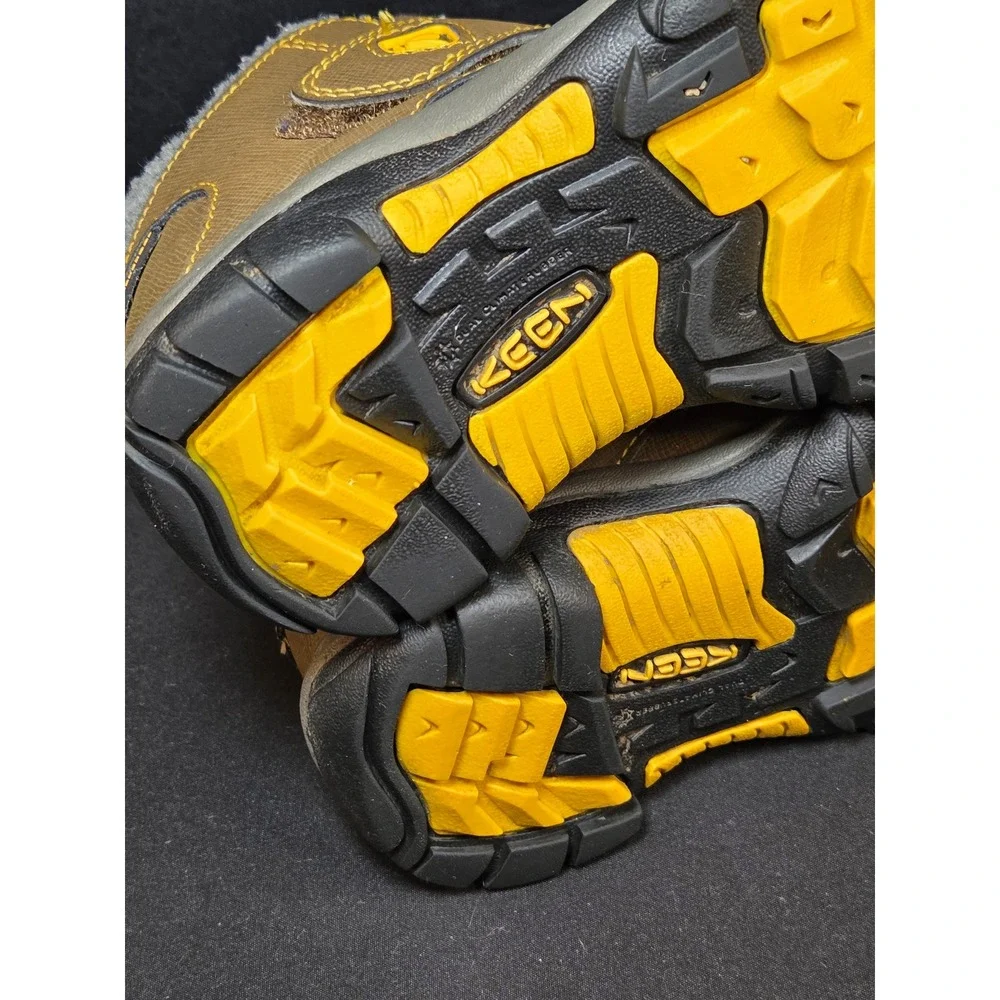 Keen Portsmouth Kids Waterproof Hiking Boots Brown Yellow Fur Lined Size‎ 10c